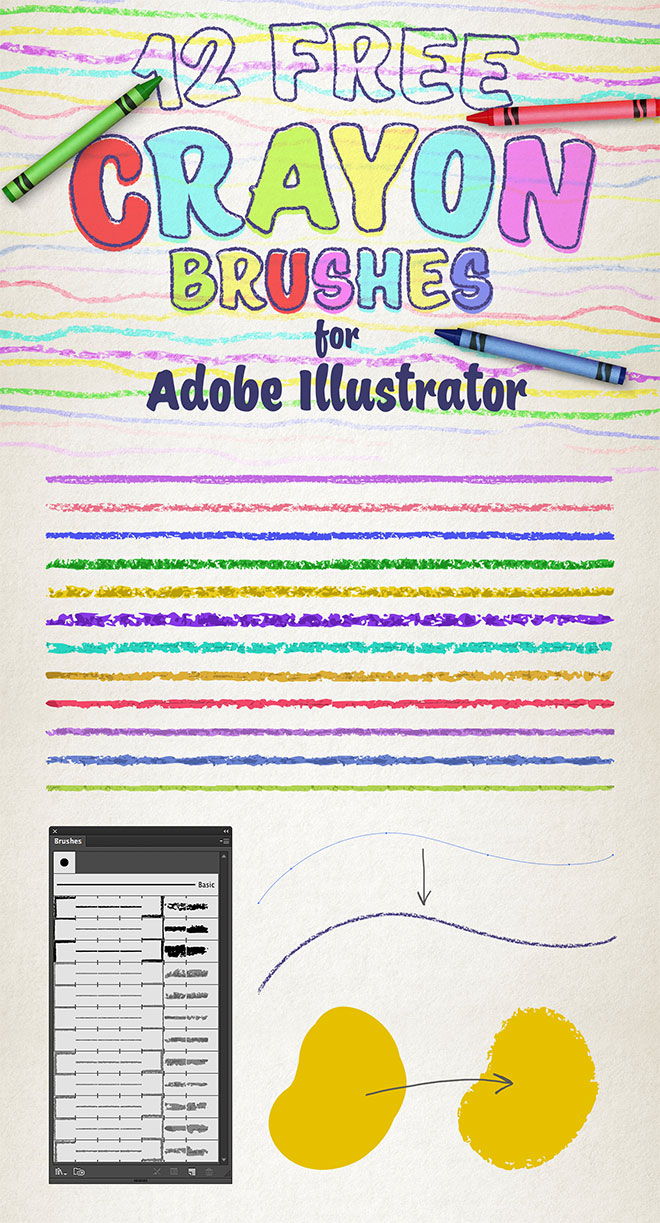12可用于AI的蜡笔效果笔刷 12 Free Wax Crayon Effect Brushes for Adobe Illustrator插图