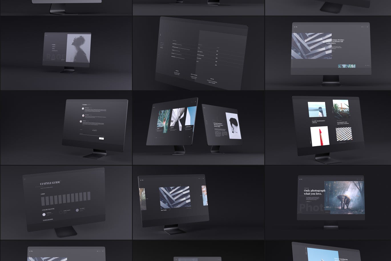 网站UI设计效果图预览黑色iMac电脑样机模板 Dark iMac Mockup插图