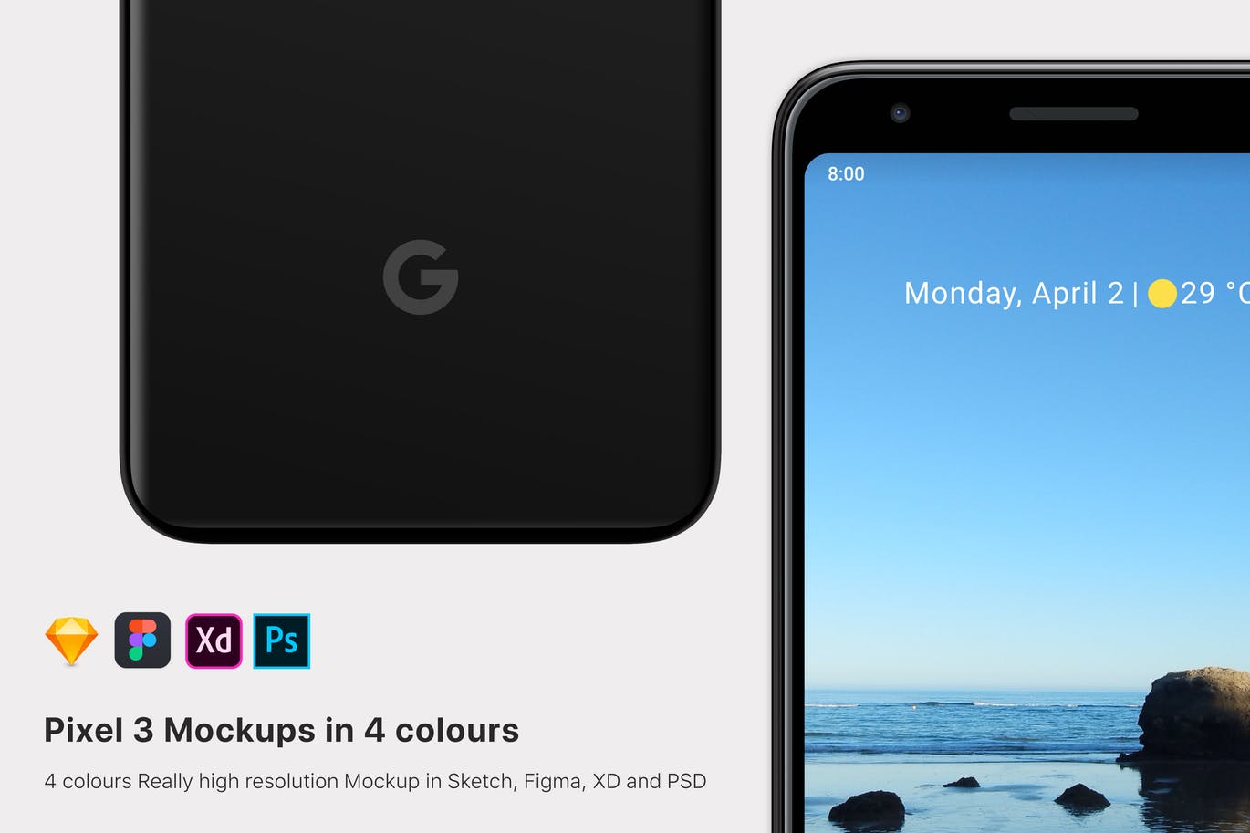 Google Pixel 3安卓手机屏幕预览样机模板 Google Pixel 3 mockup插图
