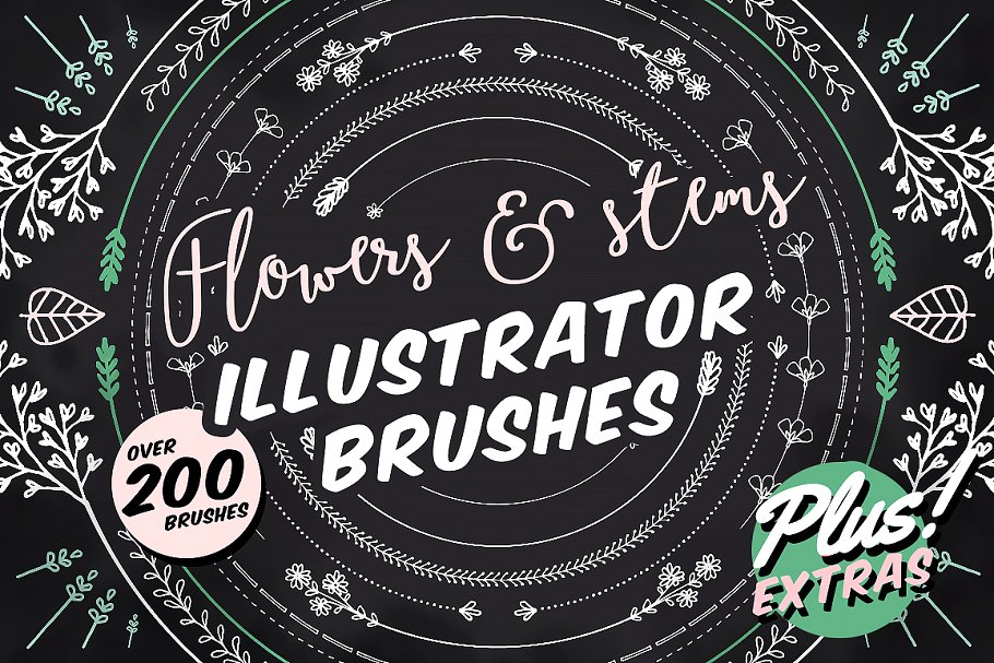 花草图案AI笔刷 Flowers & Stems Illustrator Brushes插图