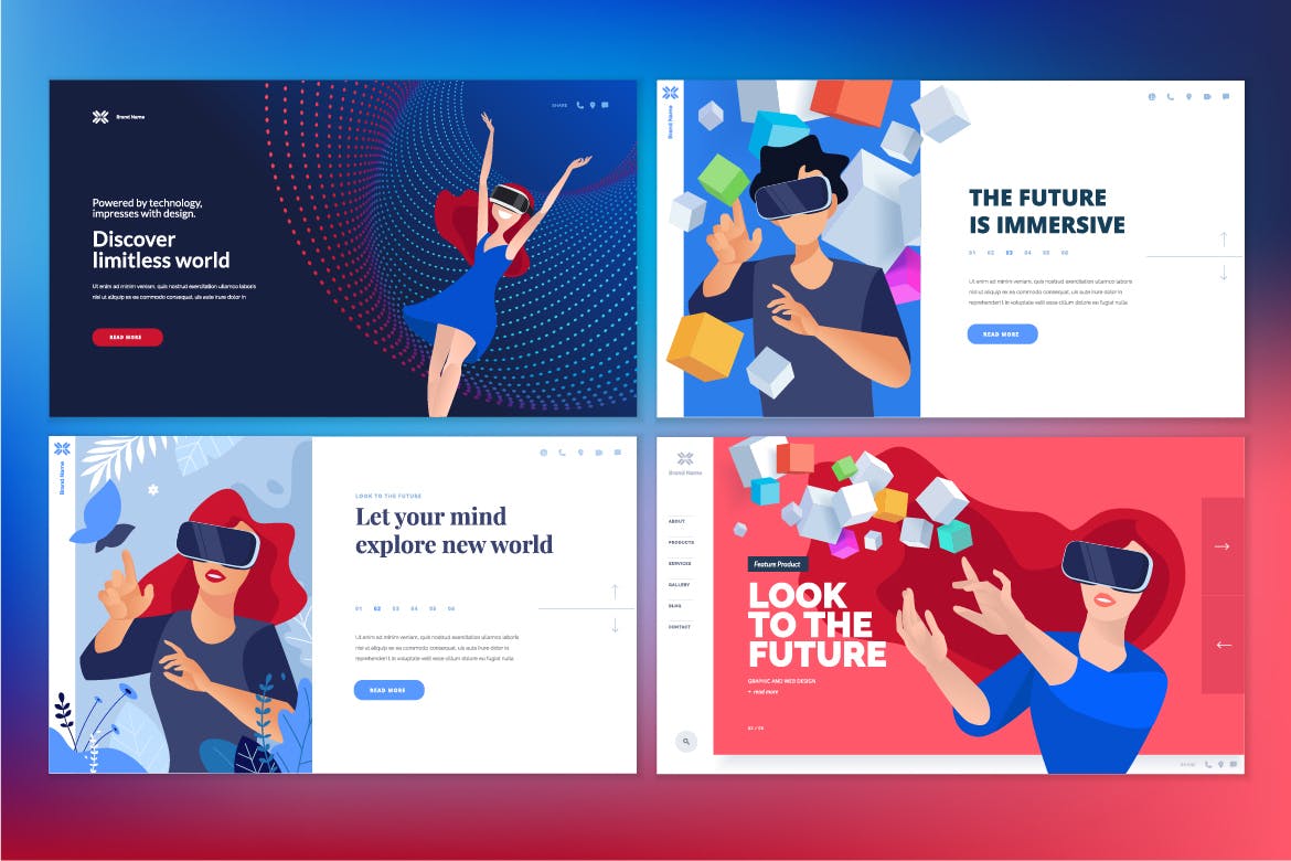 VR虚拟现实主题网站设计概念插画v5 Web design templates of virtual reality插图(1)