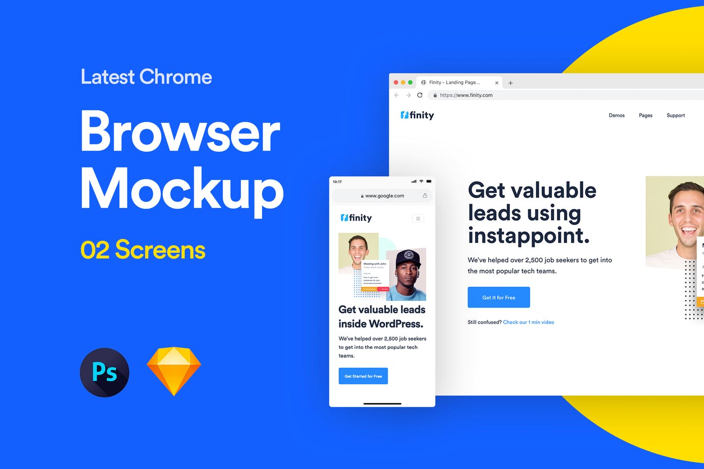 网站设计PC端&移动端浏览器预览样机01 Website Browser Mockup 01插图