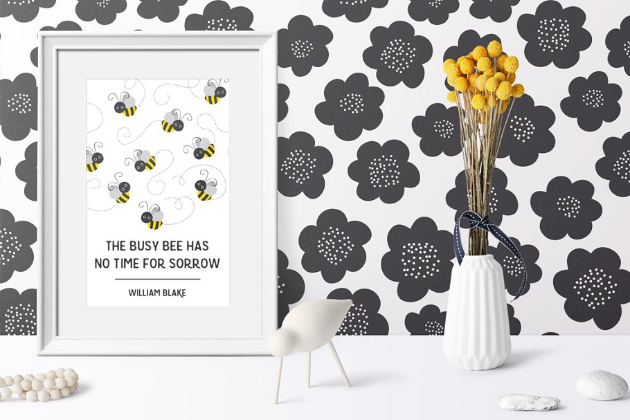 宝贝蜜蜂几何无缝矢量图案 Baby Bees Seamless Patterns插图(5)