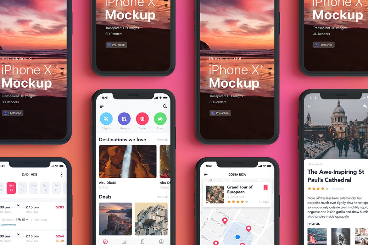 APP界面设计截图预览iPhone X手机样机模板v2 Presentation Kit – iPhone showcase Mockup插图(3)