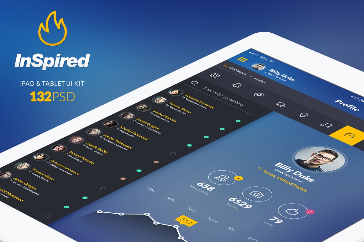 平板电脑APP应用UI界面设计模板 InSpired – iPad & Tablet App Design UI Kit插图