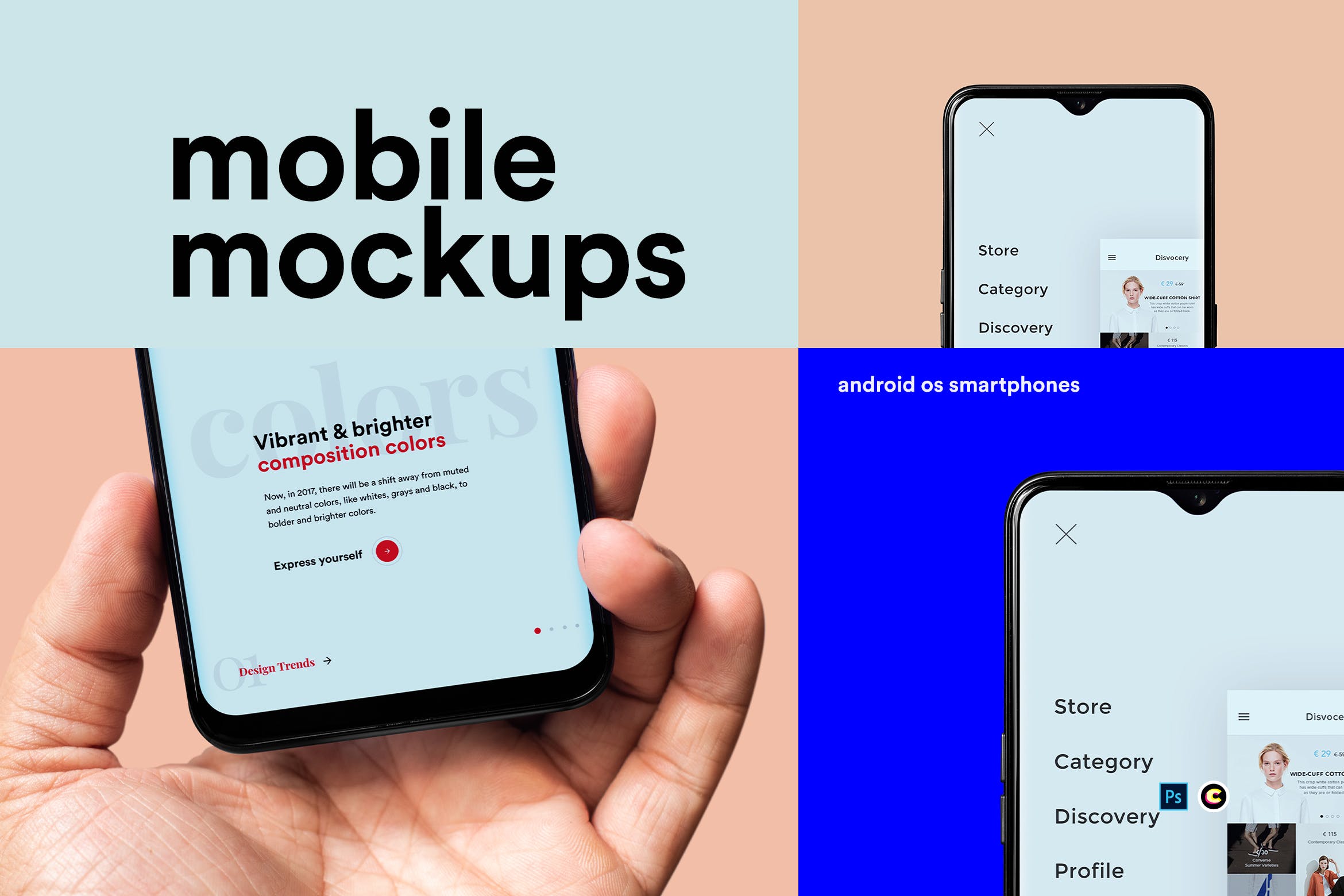 滴水屏智能手机屏幕预览样机模板 Mobile Mockups插图