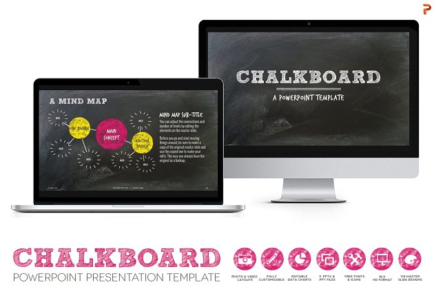 极力推荐：酷黑黑板背景 PPT 幻灯片模板 Chalkboard PPT Presentation Template插图