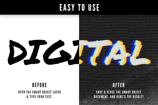 毛刺字体特效设计PSD模板 Photoshop Glitch Text Effects插图(2)