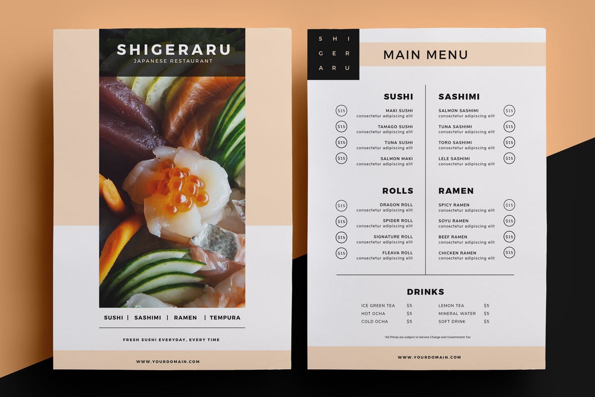 高档日本寿司刺身餐厅菜单设计PSD模板 Restaurant Menu插图