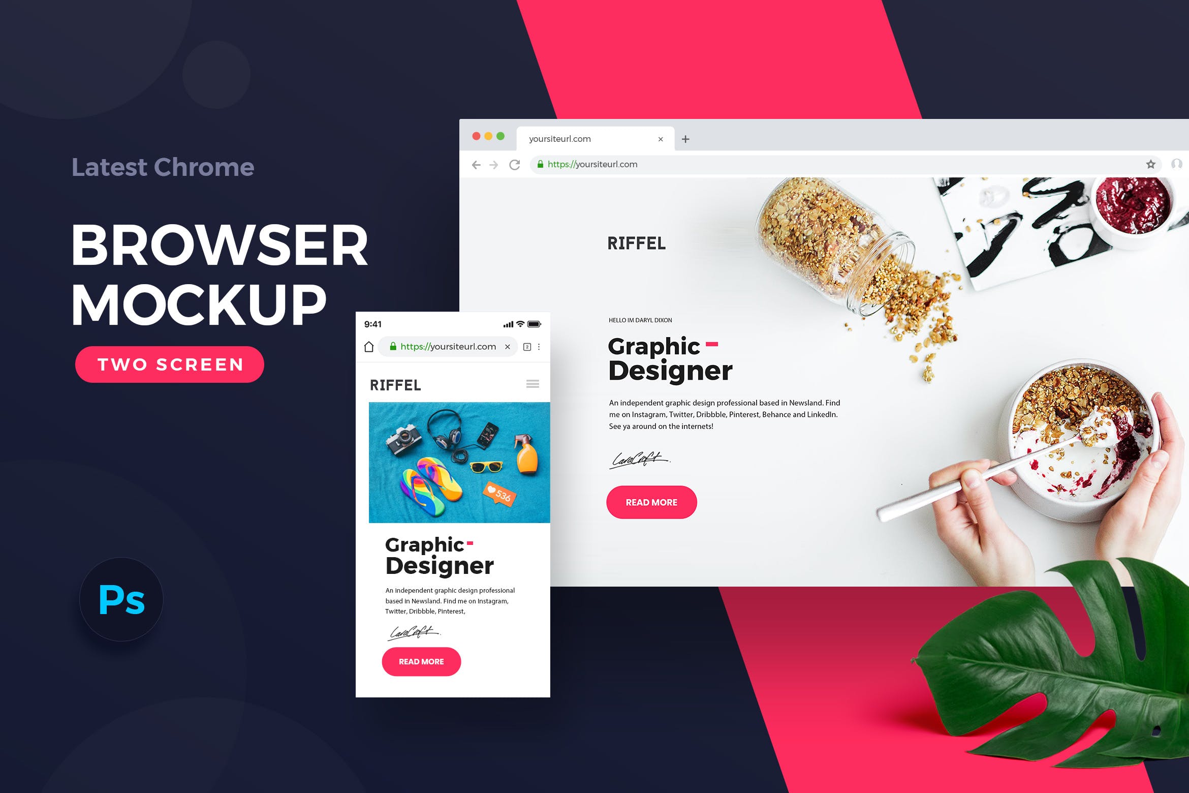 Chrome浏览器界面网站设计效果图预览素材库精选样机模板 Browser Screen Mockups插图