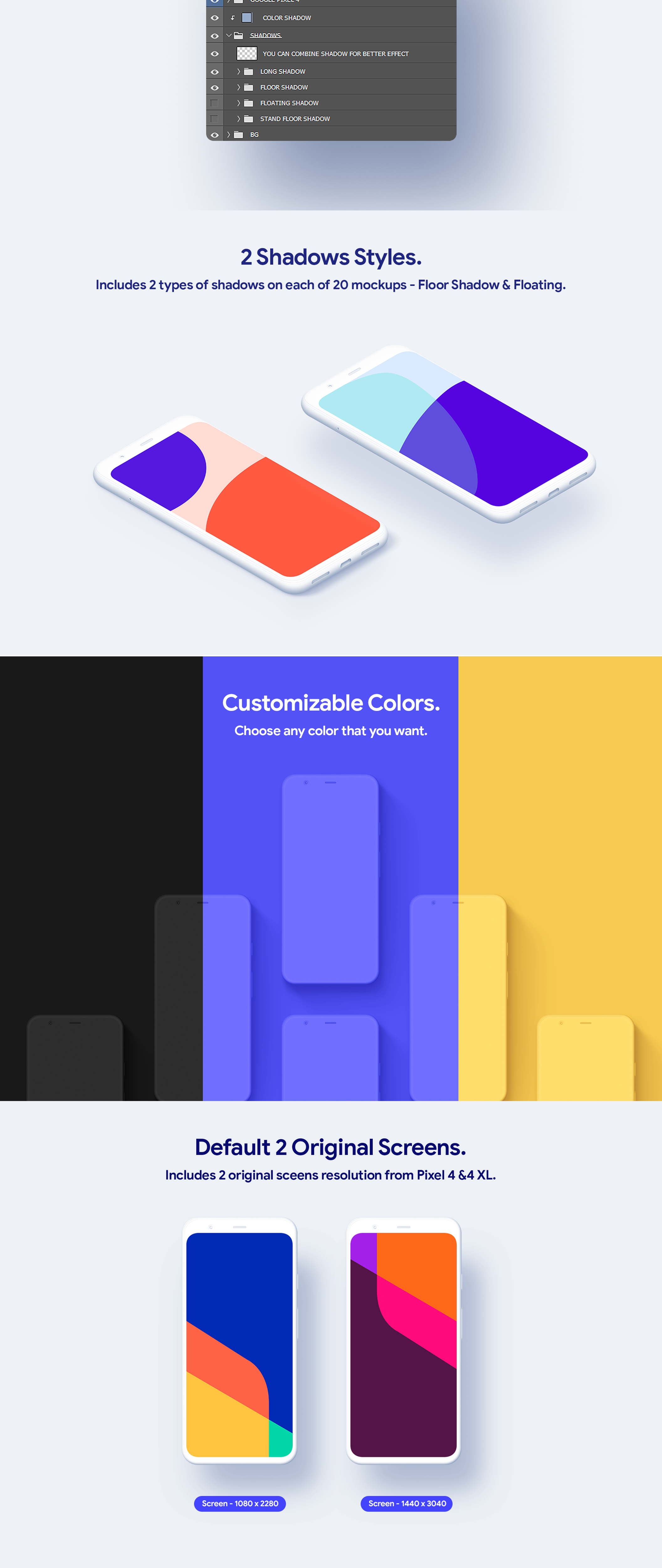 素材库下午茶：Google Pixel 4手机效果图黏土素材库精选样机模板插图(1)