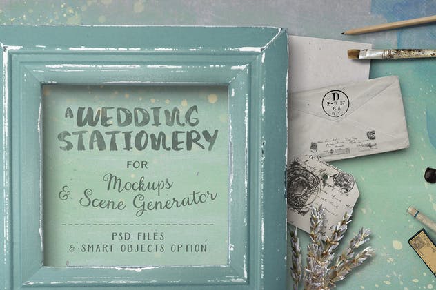 色彩斑斓古朴婚礼巨无霸场景样机模板 Wedding Stationery Hero Image插图(5)