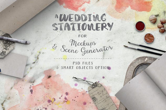 色彩斑斓古朴婚礼巨无霸场景样机模板 Wedding Stationery Hero Image插图(6)