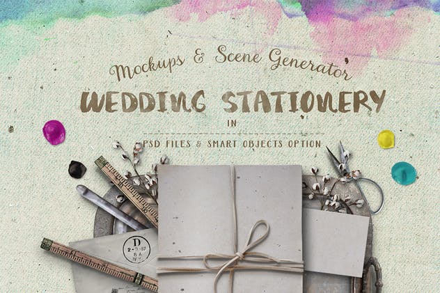 色彩斑斓古朴婚礼巨无霸场景样机模板 Wedding Stationery Hero Image插图(8)