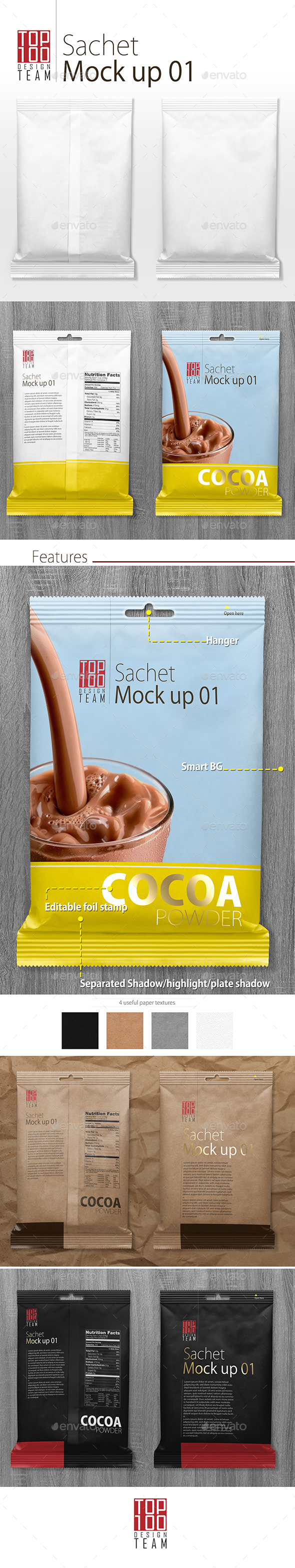 食物&饮料冲剂包装袋样机下载 Sachet Package Mockup 01 [psd]插图