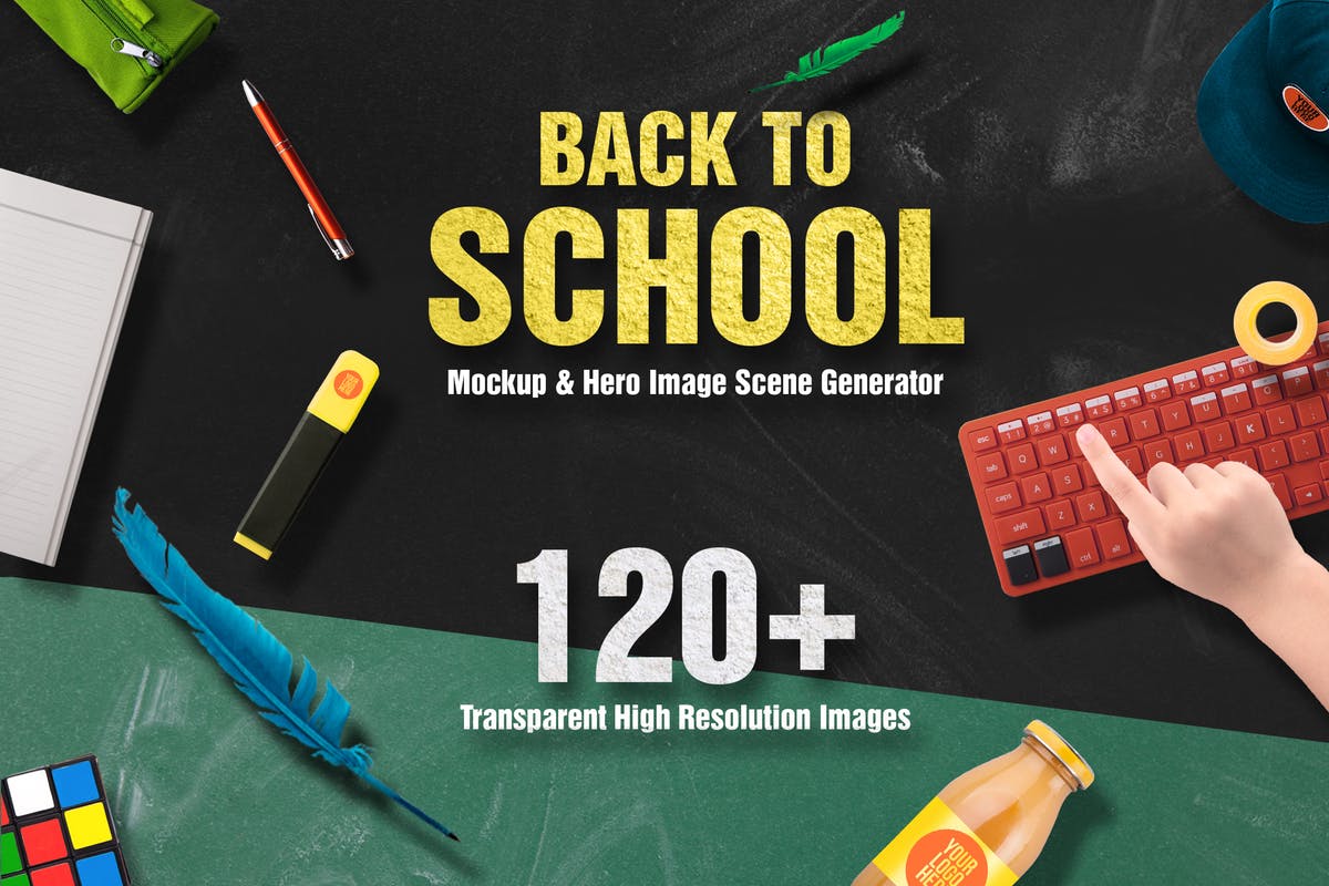 开学季巨无霸广告图场景模板 Back To School Mockup & Hero Image Scene Generator插图