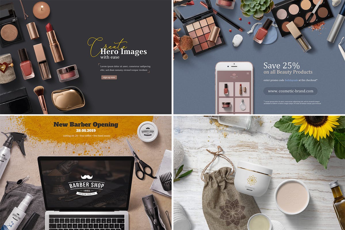 高品质美容化妆品套装场景样机 Beauty & Cosmetics Mockup Scenes插图