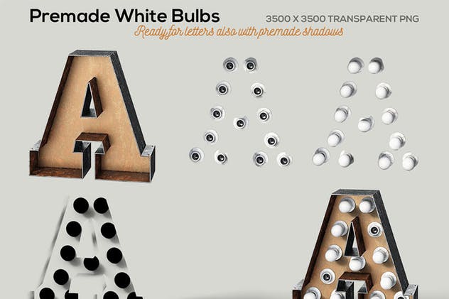 大帐篷灯泡装饰金属字体场景模板6 Marquee Light Bulbs Chaos 6 – Black 2 Lettering插图(3)
