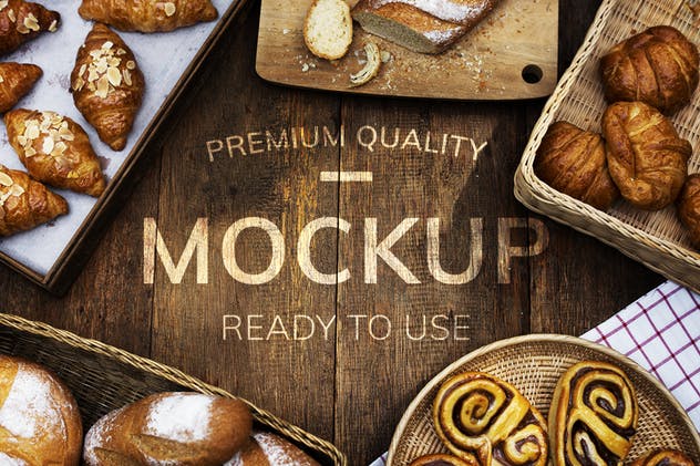 面包烘培品牌场景样机模板 Pastry on the table Mockup插图(1)