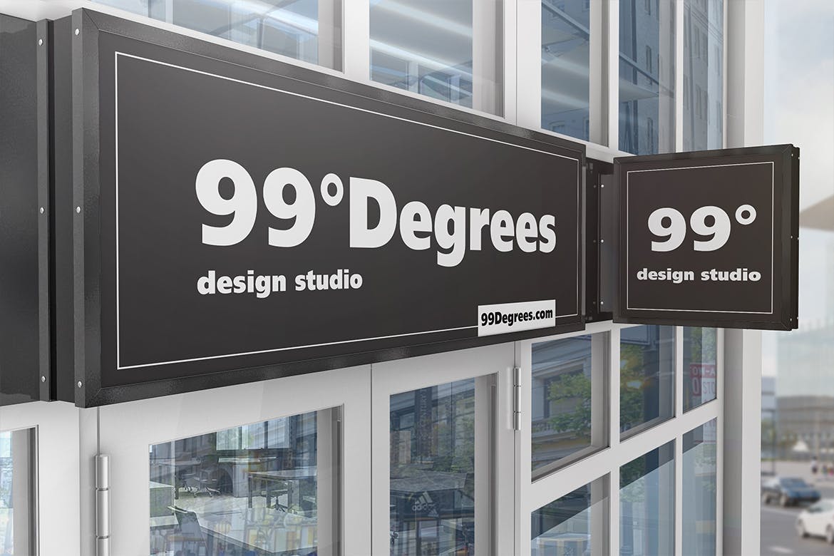 建筑大楼方形广告标志设计效果图样机 Building Advertising Square Sign Mockup插图(3)