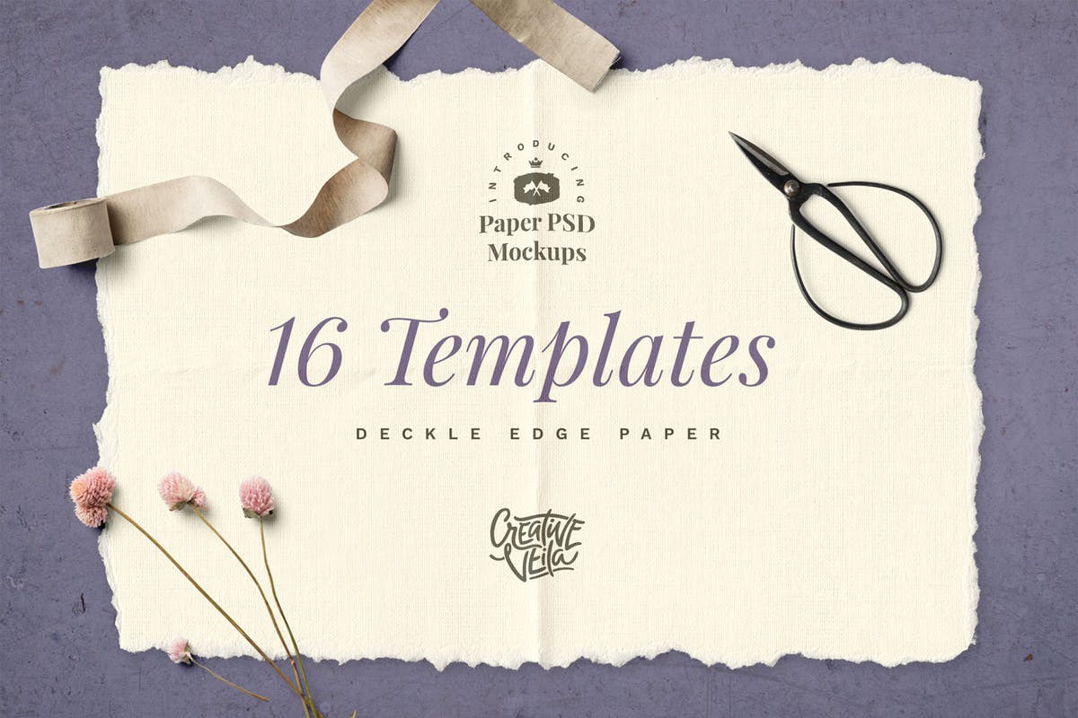 手工制作毛边纸张样机模板 Deckle Edge Paper Mockup Set插图