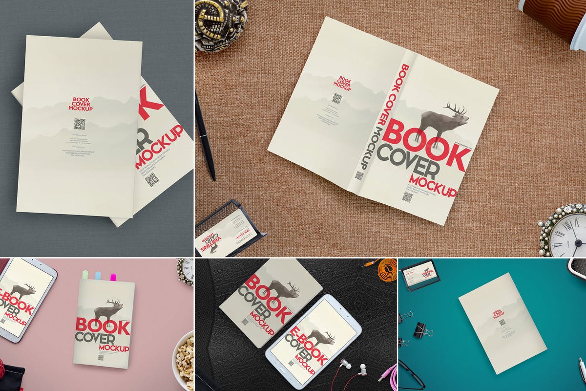 华丽的书籍封面样机模板 Gorgeous Book Cover Mockups插图