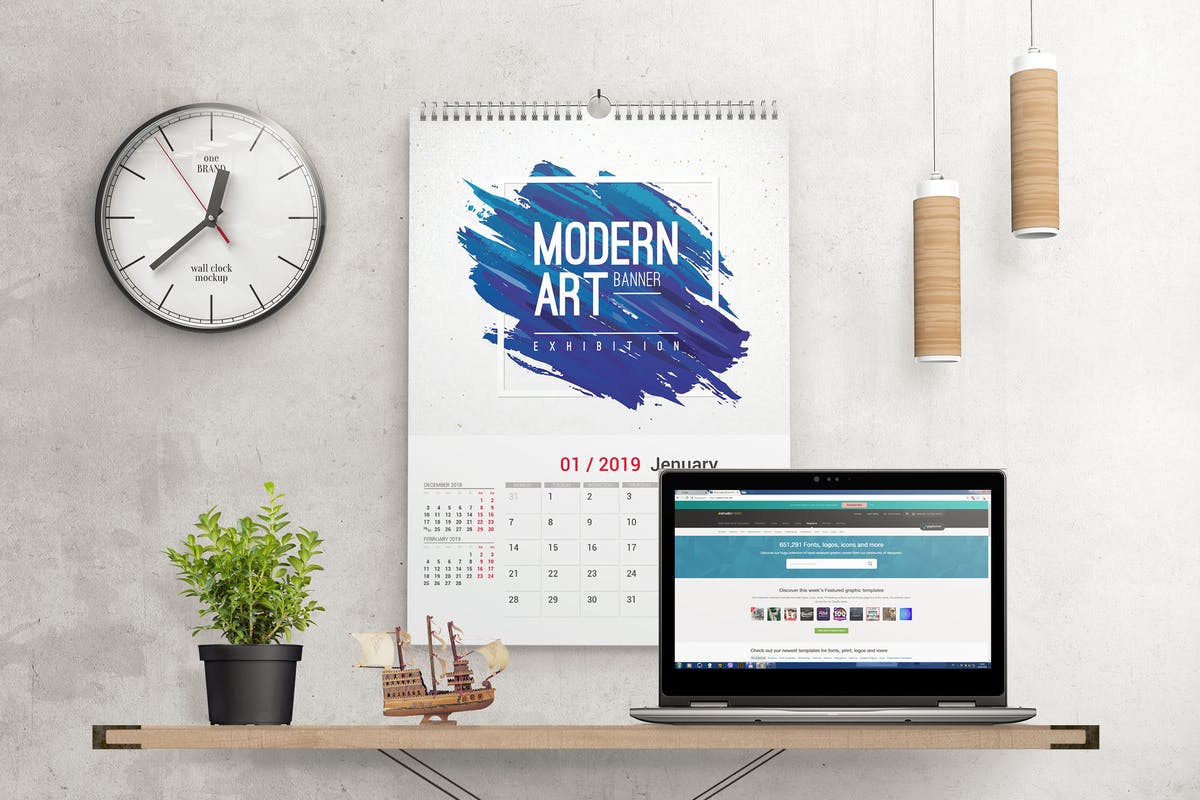 挂墙活页挂历日历样机模板 Wall Calendar Mockups插图