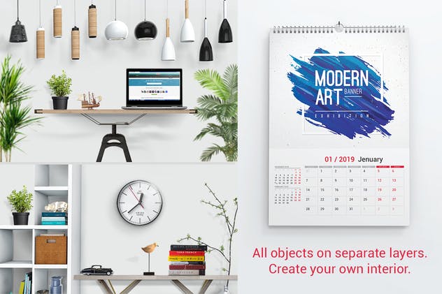 挂墙活页挂历日历样机模板 Wall Calendar Mockups插图(6)