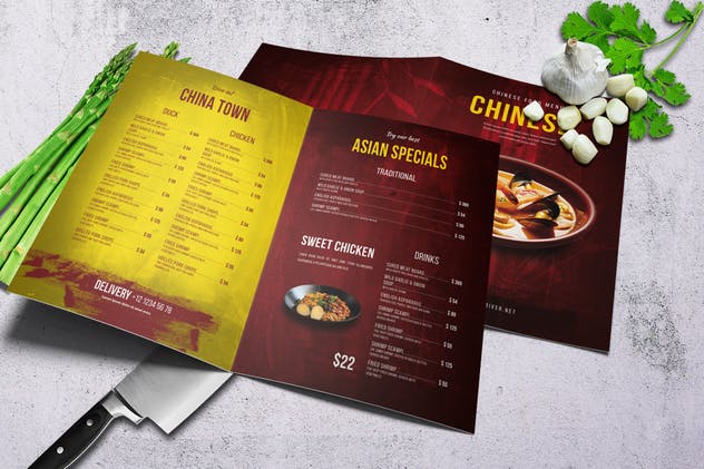 中餐厅美食菜单菜谱PSD模板套装 Chinese A4 & US Letter Food Menu Bundle插图(1)