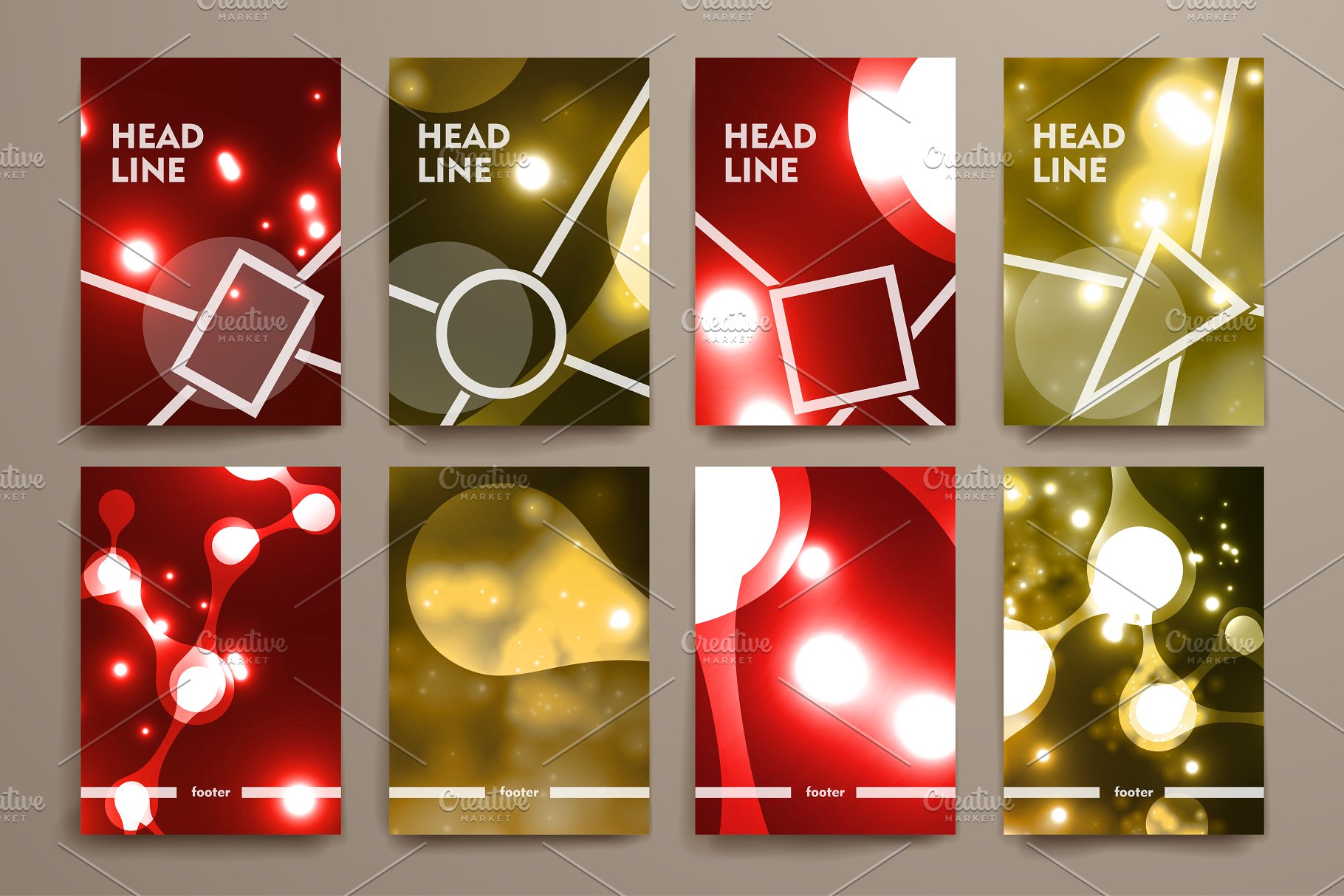 一组炫目霓虹灯图形小册子模板 Big Set of Neon Structure Brochures插图(5)