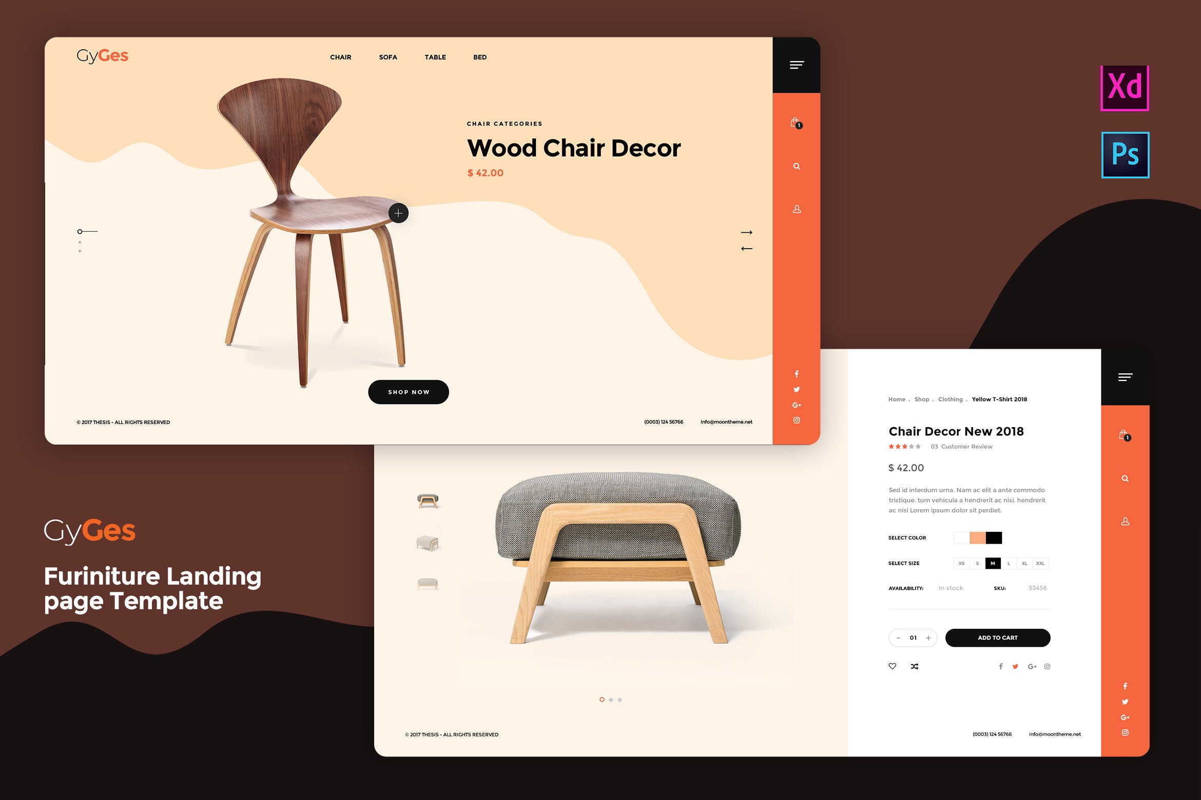 时尚家居品牌网站着陆页设计模板[PSD, XD] Gyges – Furniture Landing page Template插图