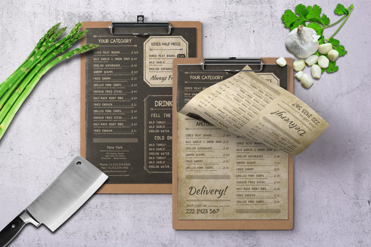复古老式单页餐厅菜谱菜单PSD模板 Retro Vintage Single Page Menu A4 & US Letter插图