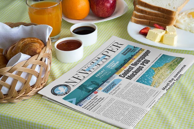 早餐场景新闻报纸广告展示样机模板v2 Newspaper Mockup Templates插图(4)