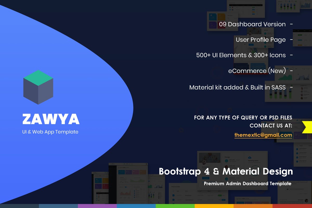 Material Design设计规范Bootstrap架构网站管理系统模板素材库精选 Zawya – Bootstrap 4 & Material Design Admin Panel插图