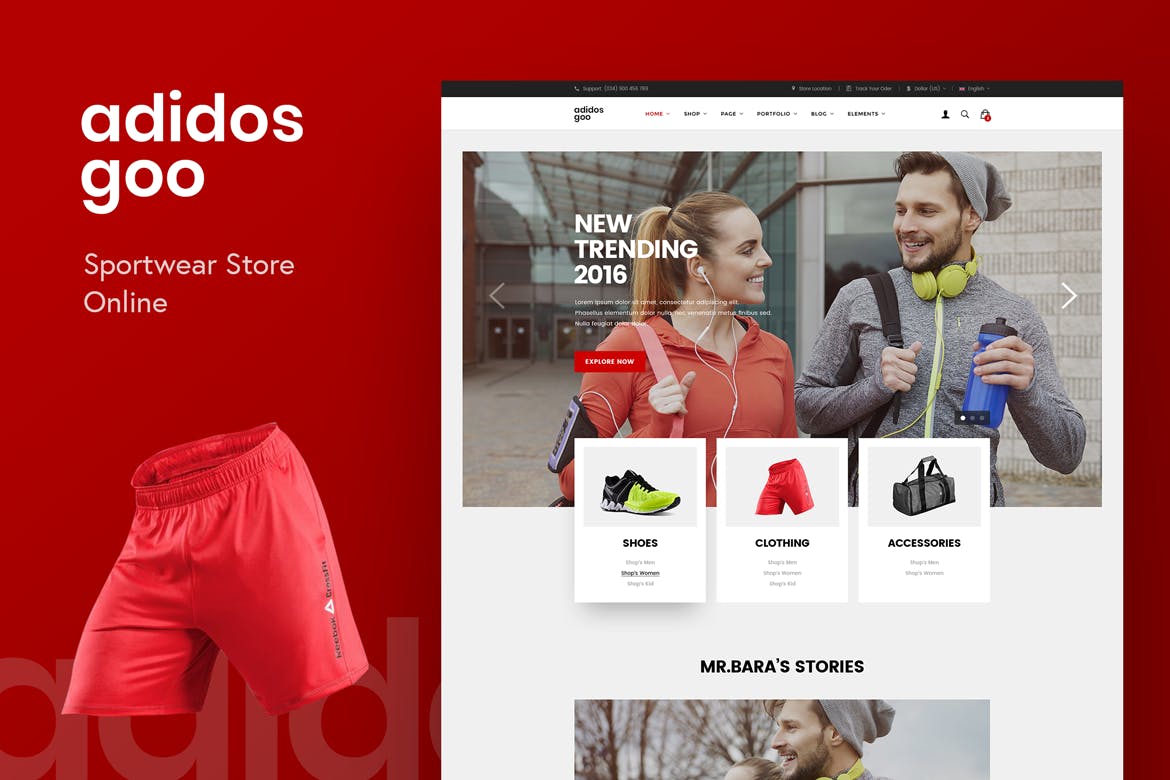 运动服装网上商城设计PSD模板素材库精选 Adidosgoo – Sportwear Store Online PSD插图(1)