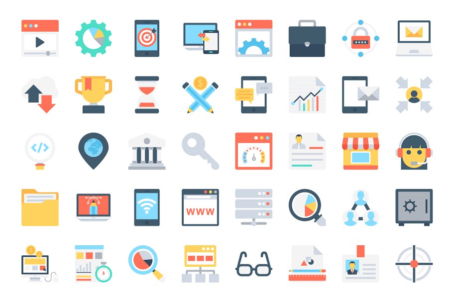 168枚市场营销主题扁平设计图标素材 168 Flat Digital Marketing Icons插图(2)