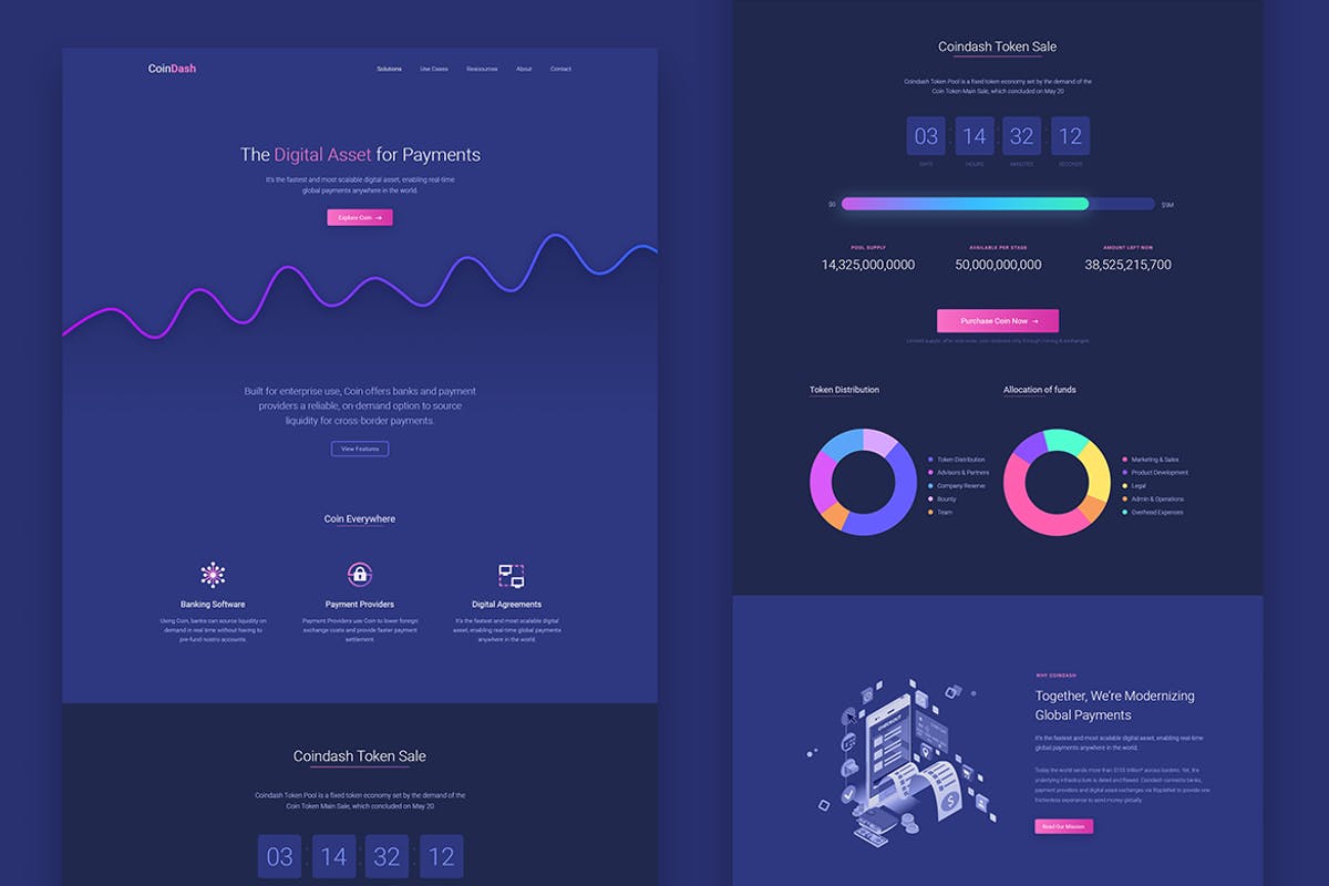 加密货币SASS/应用程序多用途网站着陆页HTML模板素材库精选 Cryptocurrency Saas Landing Page Template Coindash插图