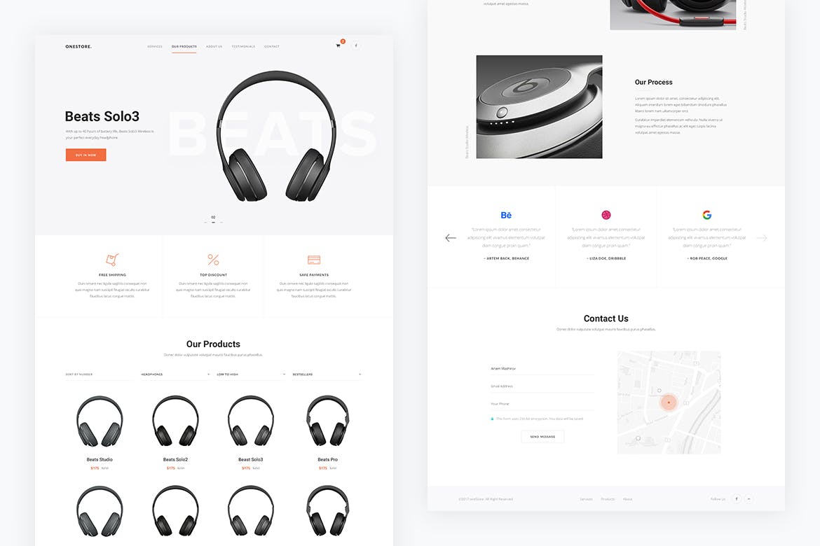 网上品牌商城着陆页 UI 界面模板 Onestore — Store Landing Page PSD Template插图