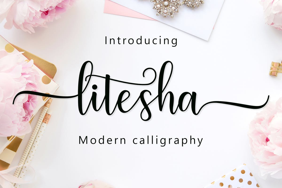 现代手写艺术风格英文字体 Litesha Script插图