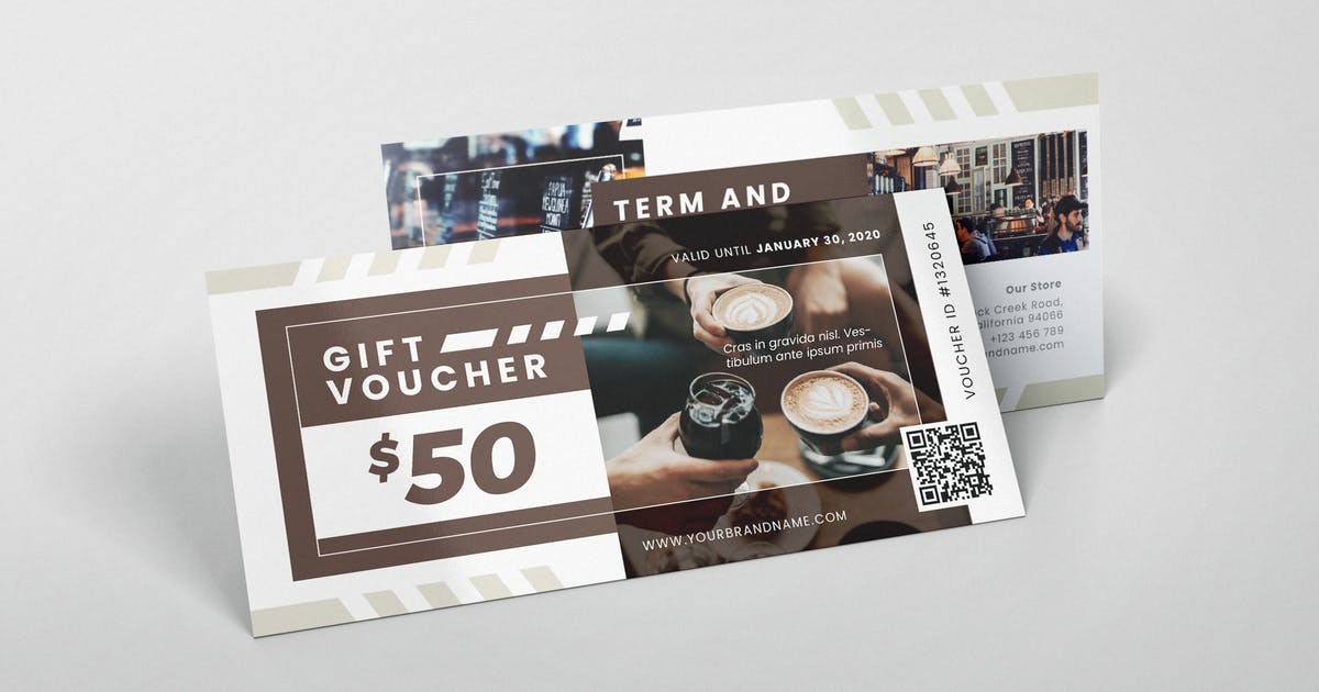 咖啡厅礼品券/优惠券设计AI&PSD模板 Coffeeshop AI and PSD Gift Voucher插图