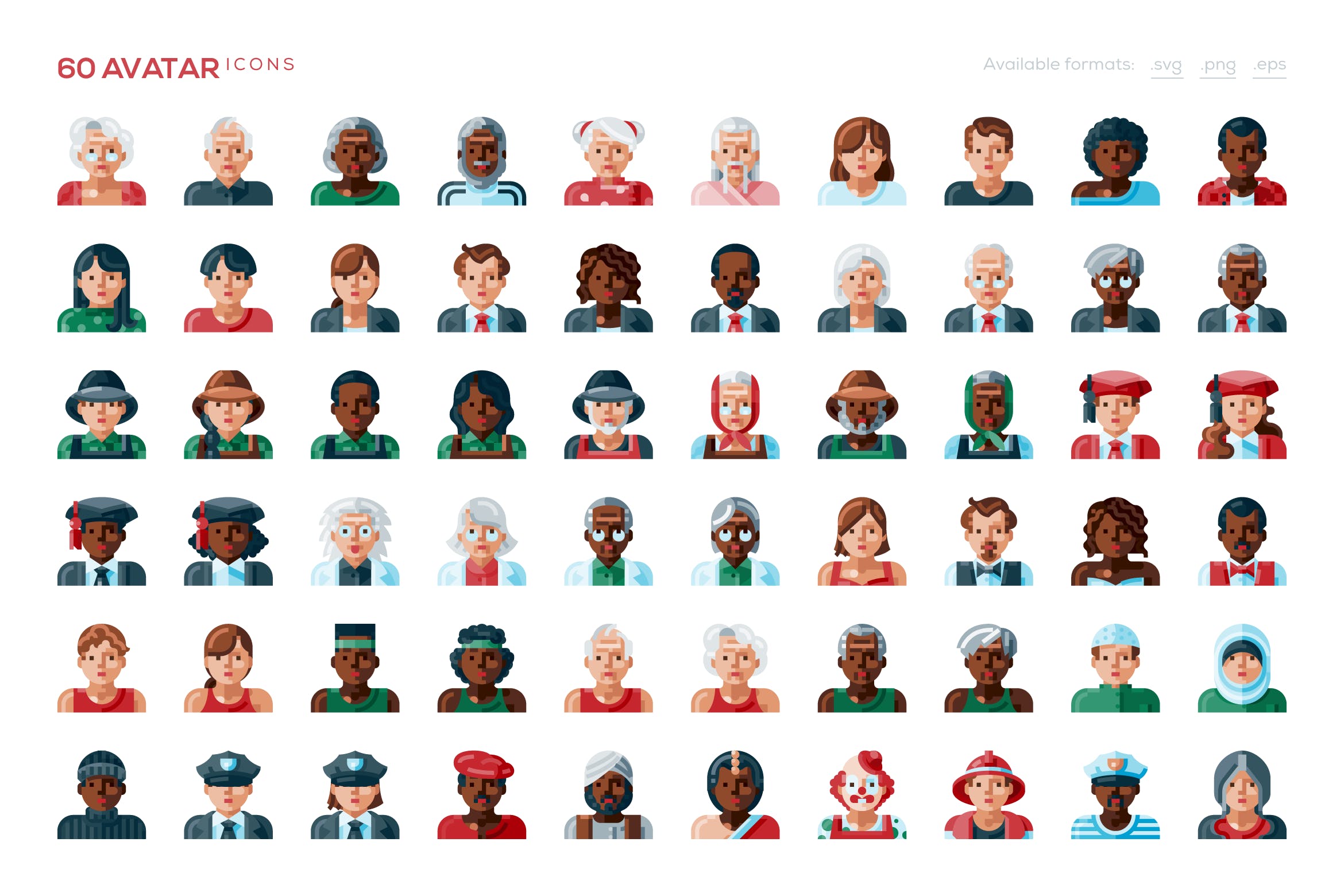 60枚用户头像矢量图标素材 60 Avatar Icons插图