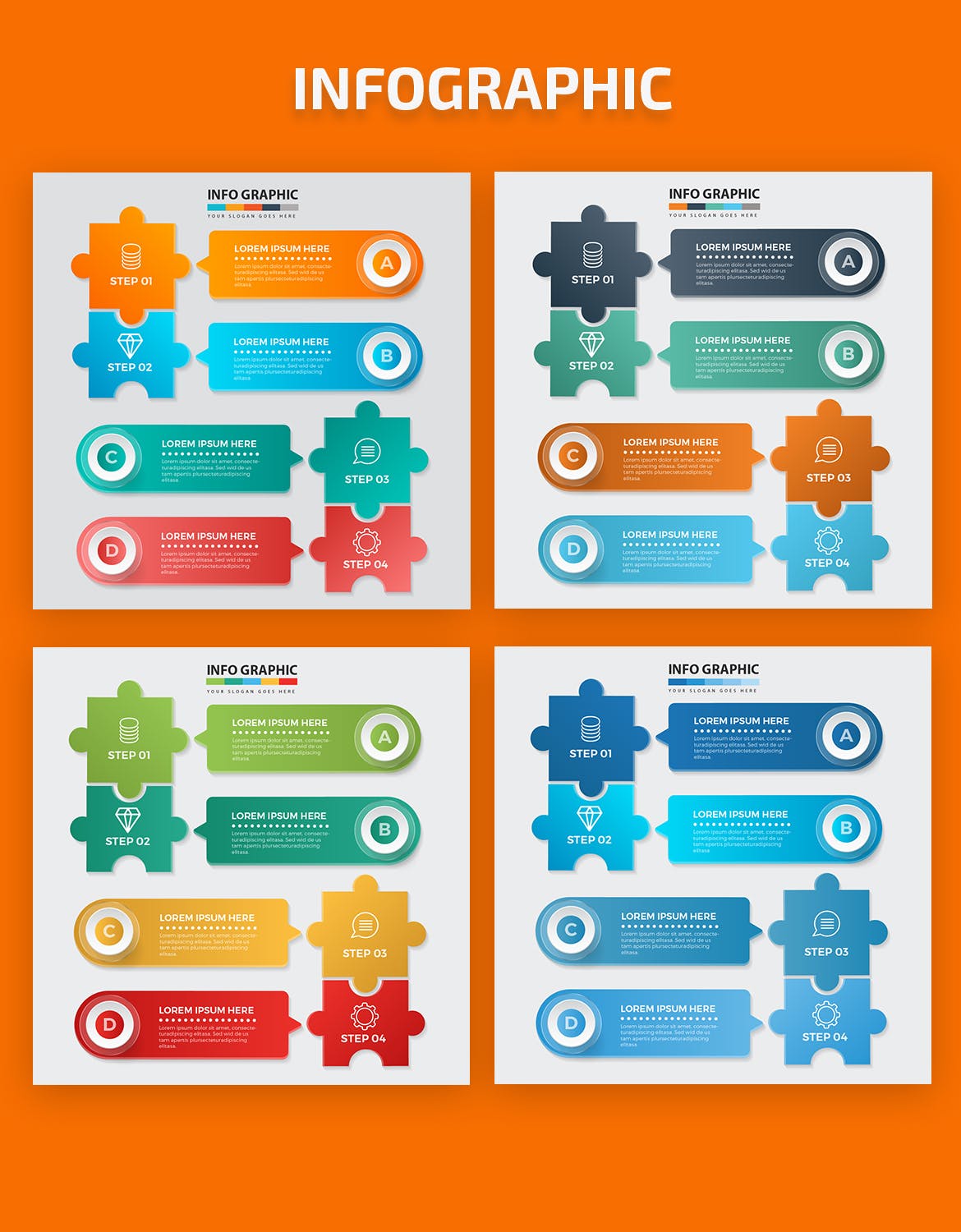 拼图风格流程步骤信息图表设计矢量图形素材 Puzzle Infographic Elements Design插图(1)