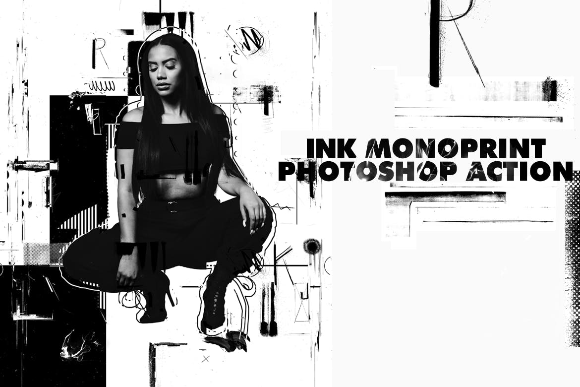 抽象海报设计油墨印刷效果PS动作 Ink Monoprint Poster Photoshop Action插图