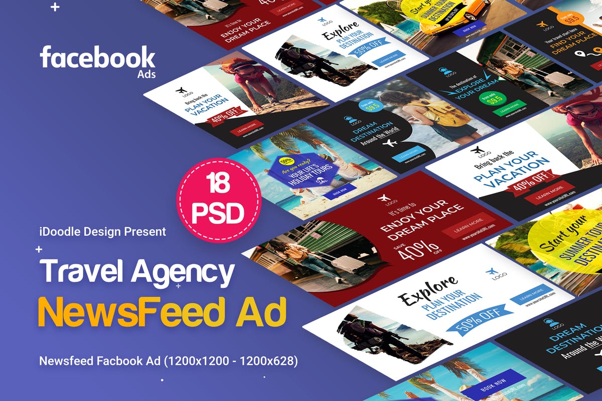 旅行主题 Facebook 瀑布流广告模板素材库精选 Travel NewsFeed Facebook Ad插图