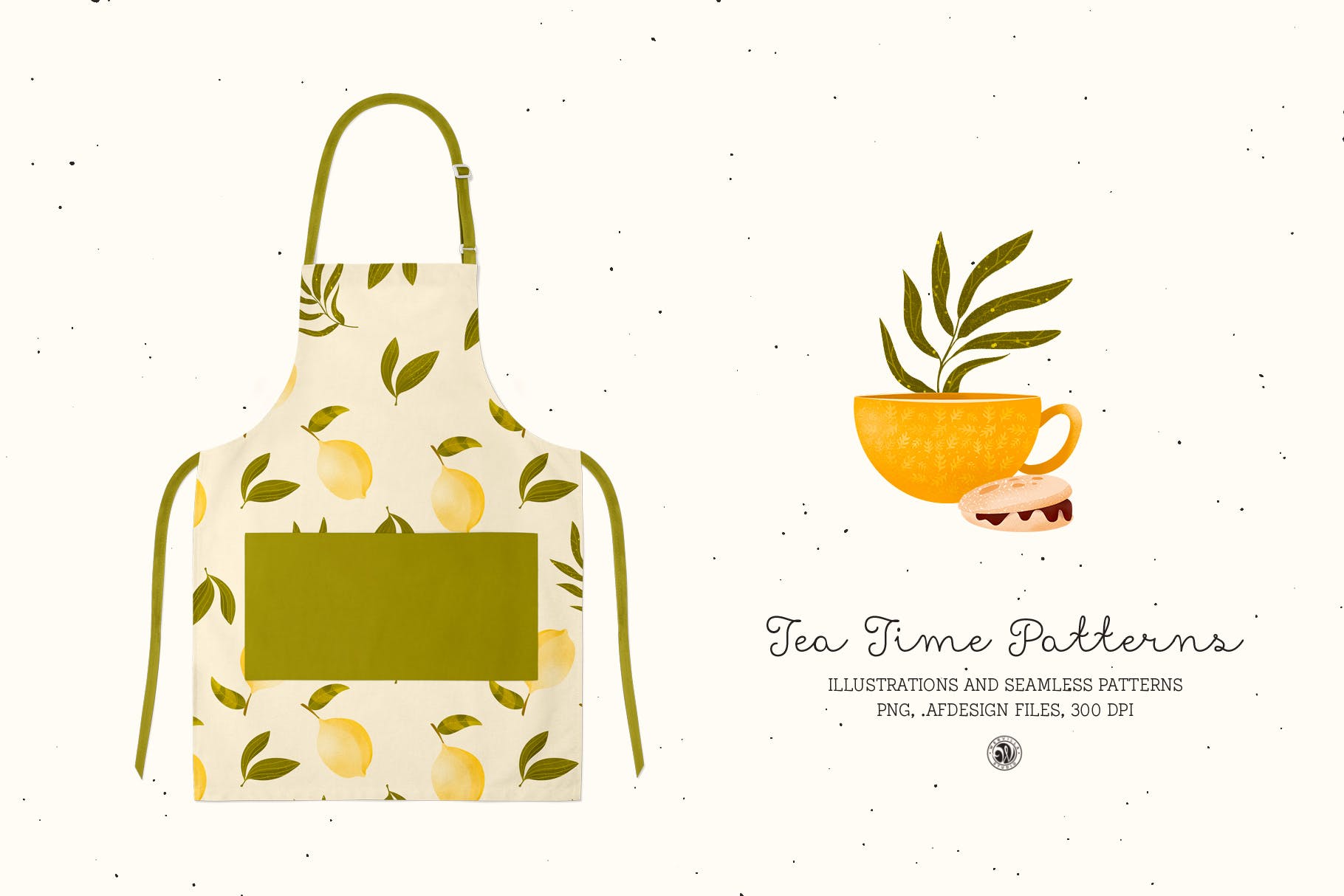 下午茶时光主题点心甜点手绘图案无缝背景素材 Tea Time Patterns插图(3)