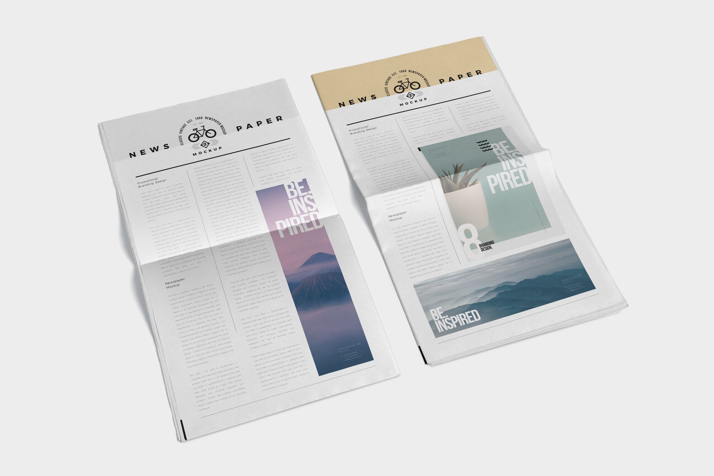 报纸排版设计平铺图样机模板 Full Page Newspaper Mockups插图