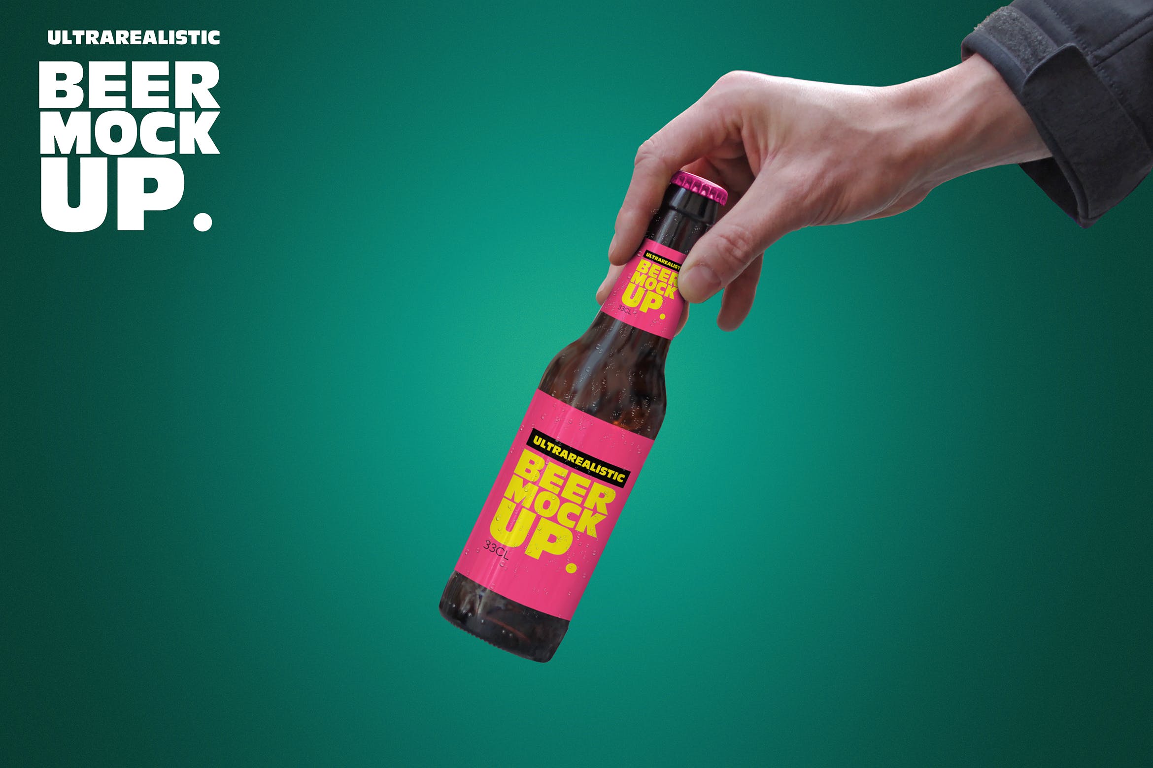 手持小支装啤酒瓶素材库精选模板 Inclined Hand Beer Mockup插图