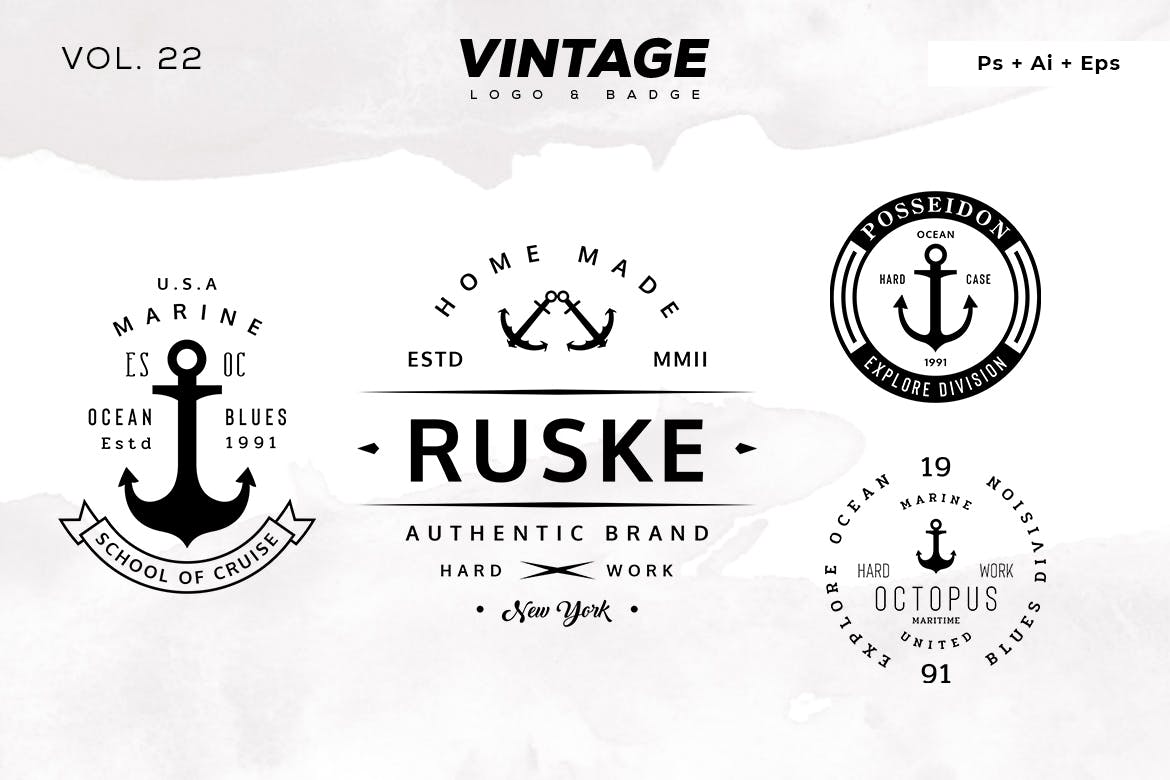 欧美复古设计风格品牌素材库精选LOGO商标模板v22 Vintage Logo & Badge Vol. 22插图