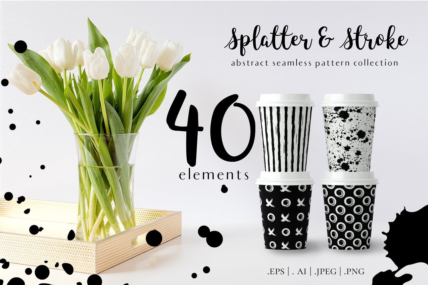 泼墨斑点&毛笔笔迹纹理素材 Paint Splatter & Stroke, 40 Patterns插图