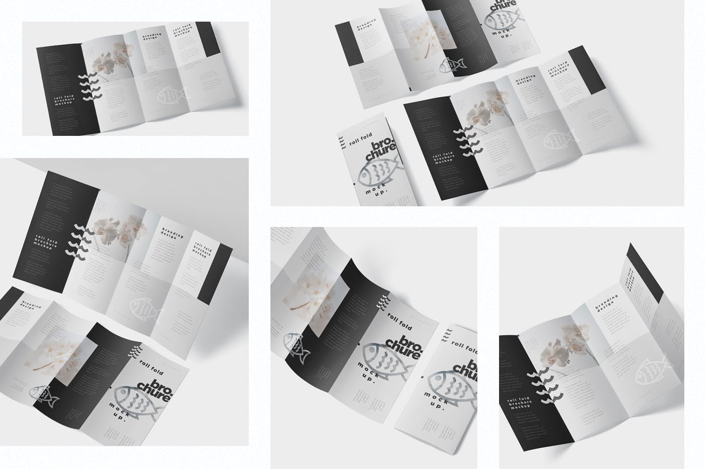 折叠设计风格企业传单/宣传册设计样机素材库精选 Roll-Fold Brochure Mockup – DL DIN Lang Size插图(1)